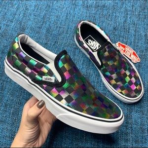 NWT Vans Slip On Iridescent Rainbow Check Sneakers